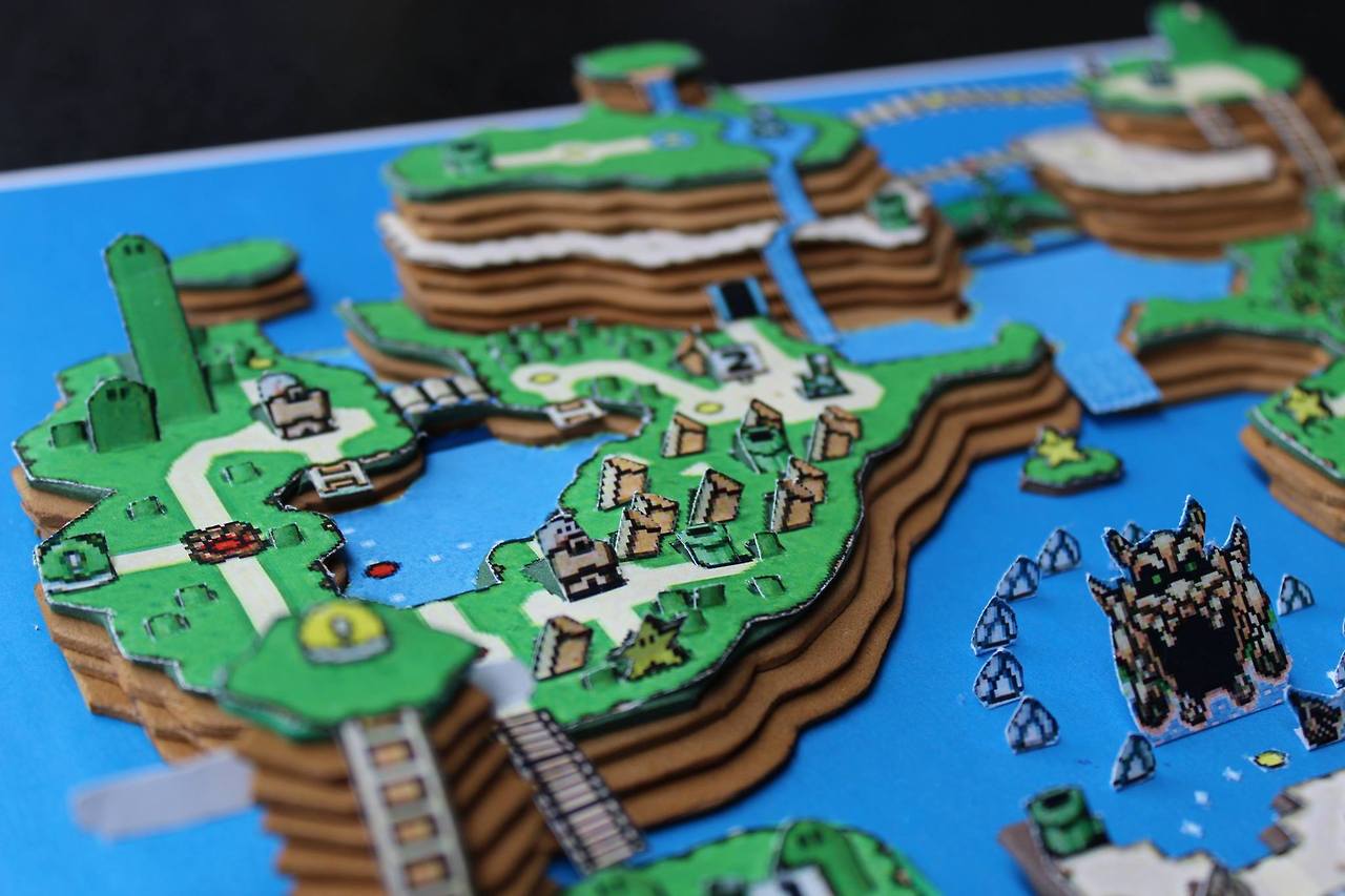 マリオやゼルダやストⅡ…レトロゲームの画面が3Dに見えるペーパークラフトがオシャレ