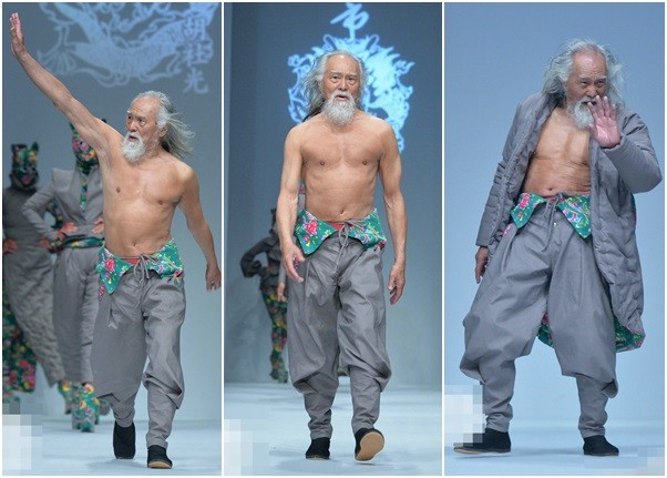 中国のファッションショーで79歳のおじいちゃんがランウェイ！すごい肉体美