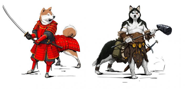犬に鎧を着せたイラストがかっこいい 騎士や武者など個性的なキャラでいっぱい 中2イズム