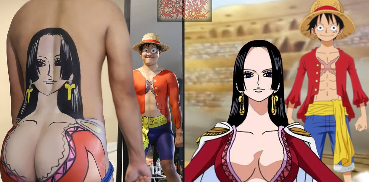ボディペイントで One Piece ルフィとハンコックに 一人二役する猛者現る 中2イズム