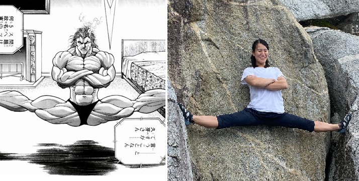 『グラップラー刃牙』の範馬勇次郎!?岩の間で股割りする女性クライマーの写真が衝撃的